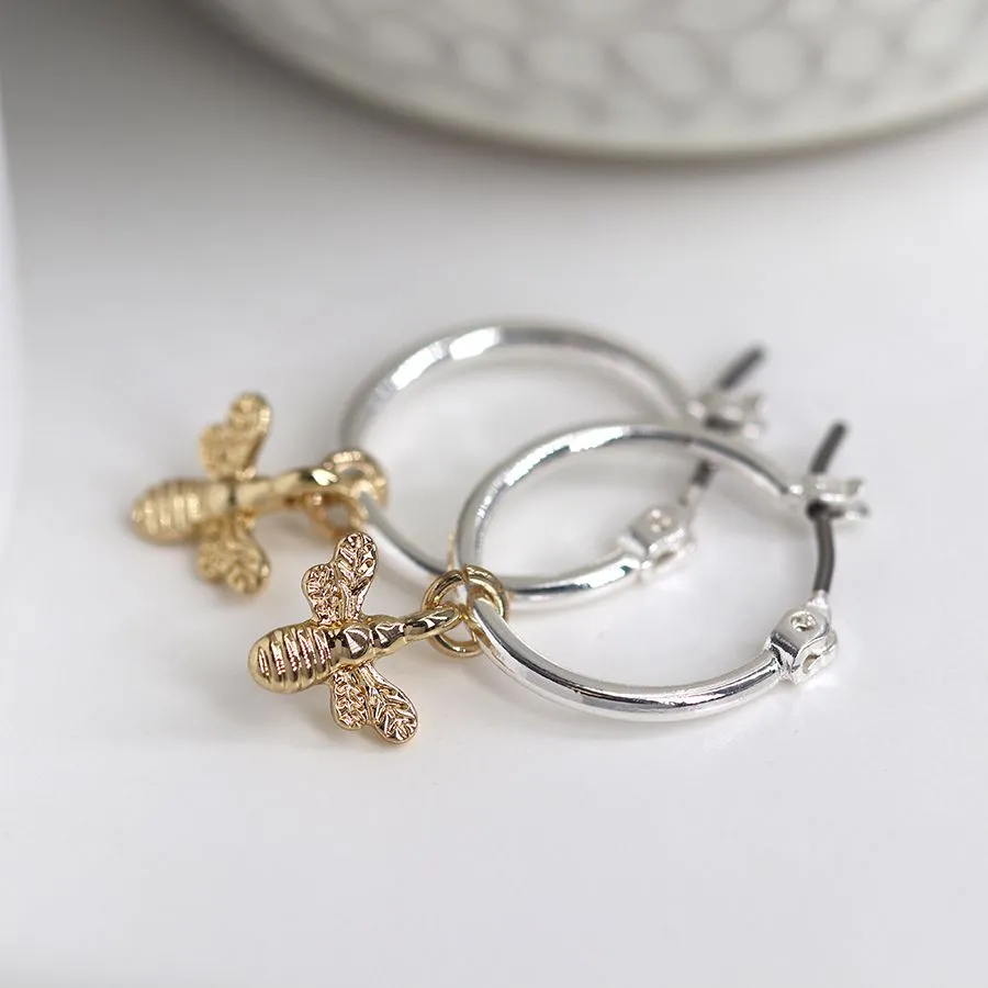 03477 Silver Plated Hoops With Gold Bumblebees By Pom