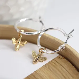 03477 Silver Plated Hoops With Gold Bumblebees By Pom