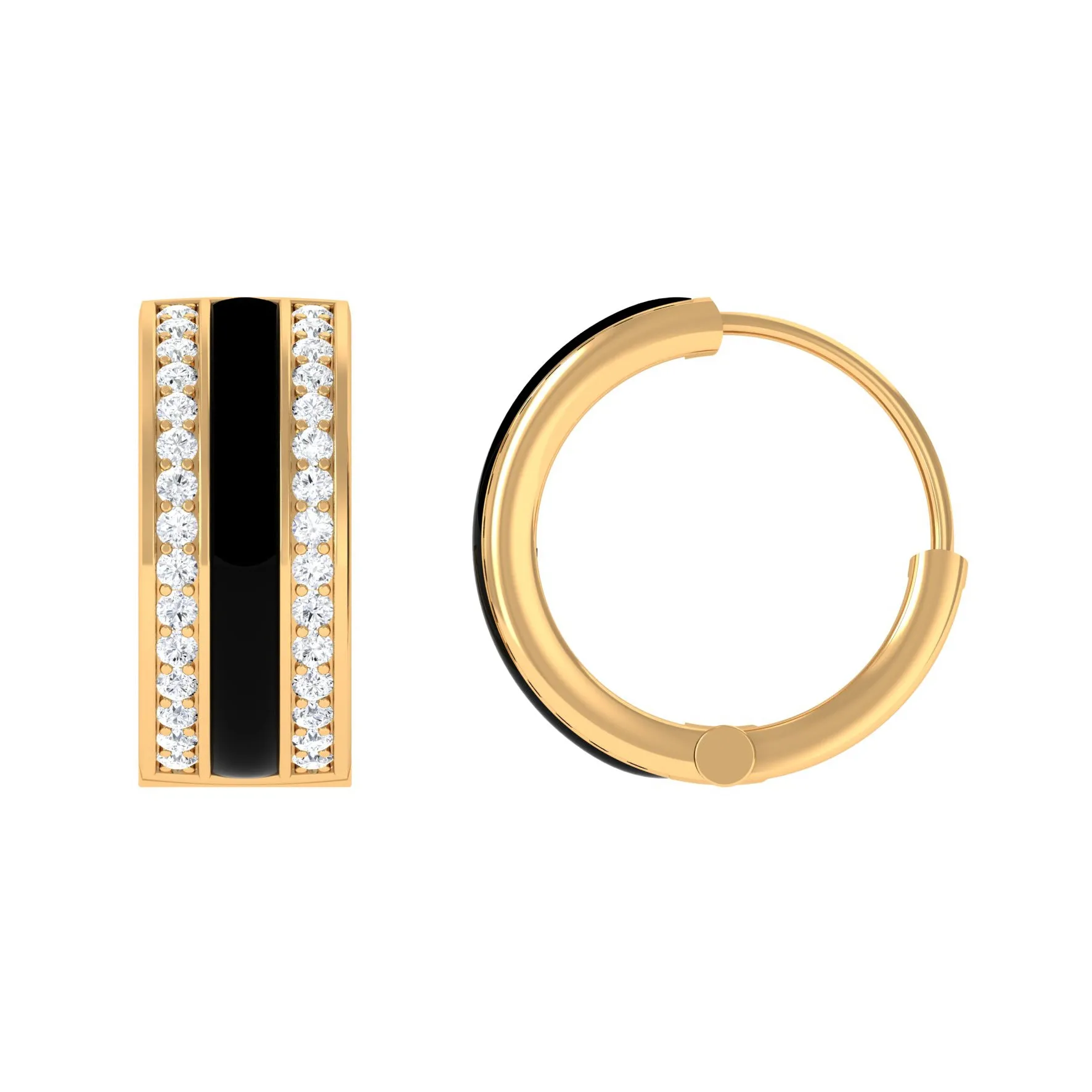 0.50 CT Certified Moissanite Black Enamel Hoop Earrings