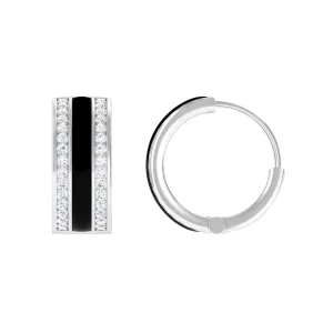 0.50 CT Certified Moissanite Black Enamel Hoop Earrings