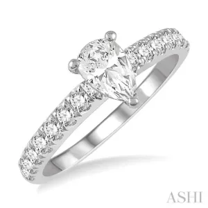 1 1/10 Ctw Pear Shape Diamond Ladies Engagement Ring with 5/8 Ct Pear Cut Center Stone in 14K White Gold