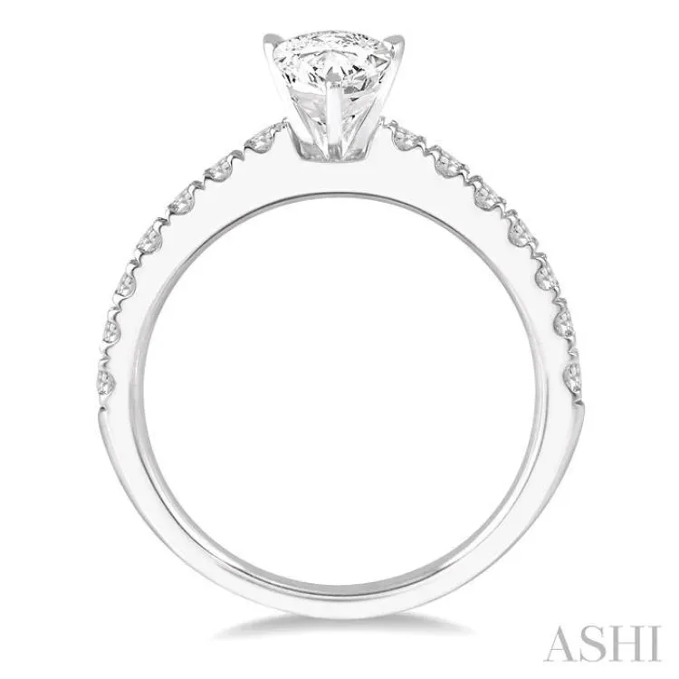 1 1/10 Ctw Pear Shape Diamond Ladies Engagement Ring with 5/8 Ct Pear Cut Center Stone in 14K White Gold