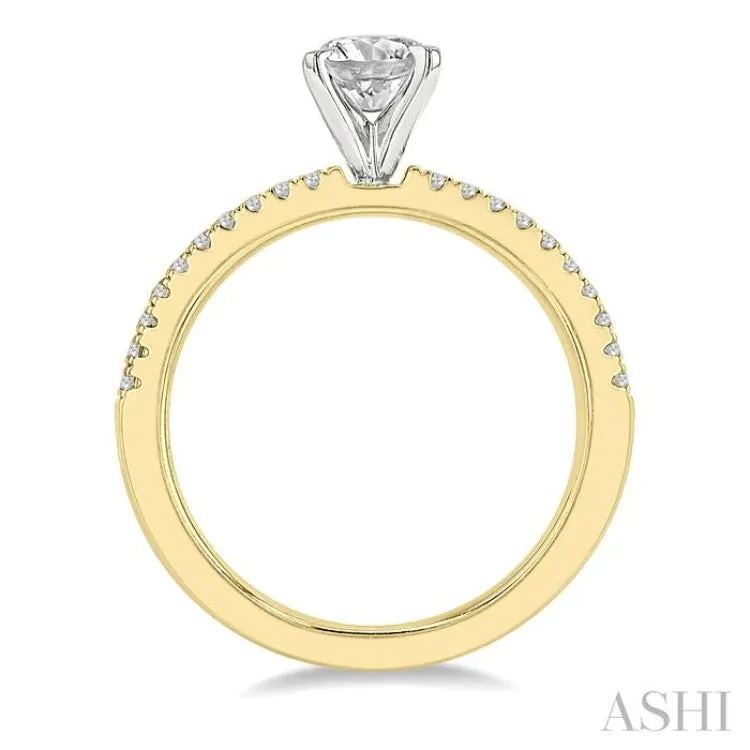 1 1/20 ctw Diamond Engagement Ring With 3/4 ctw Round Cut Center Stone in 14K Yellow and White Gold