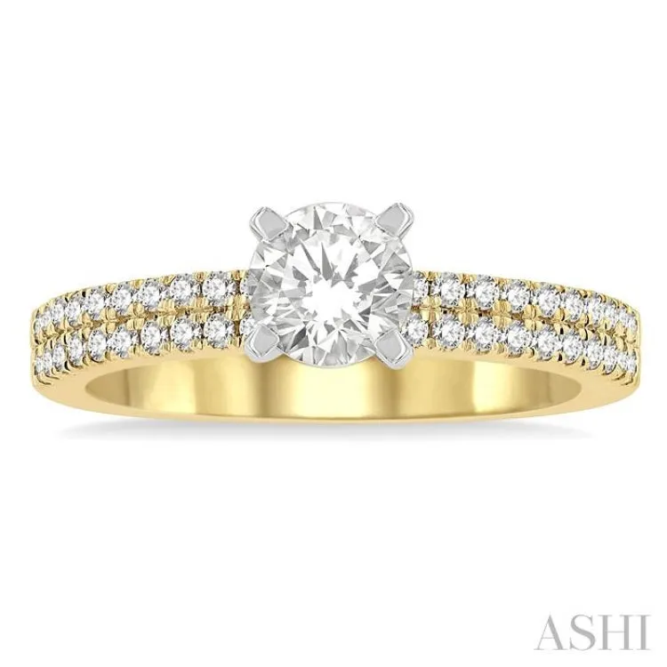 1 1/20 ctw Diamond Engagement Ring With 3/4 ctw Round Cut Center Stone in 14K Yellow and White Gold