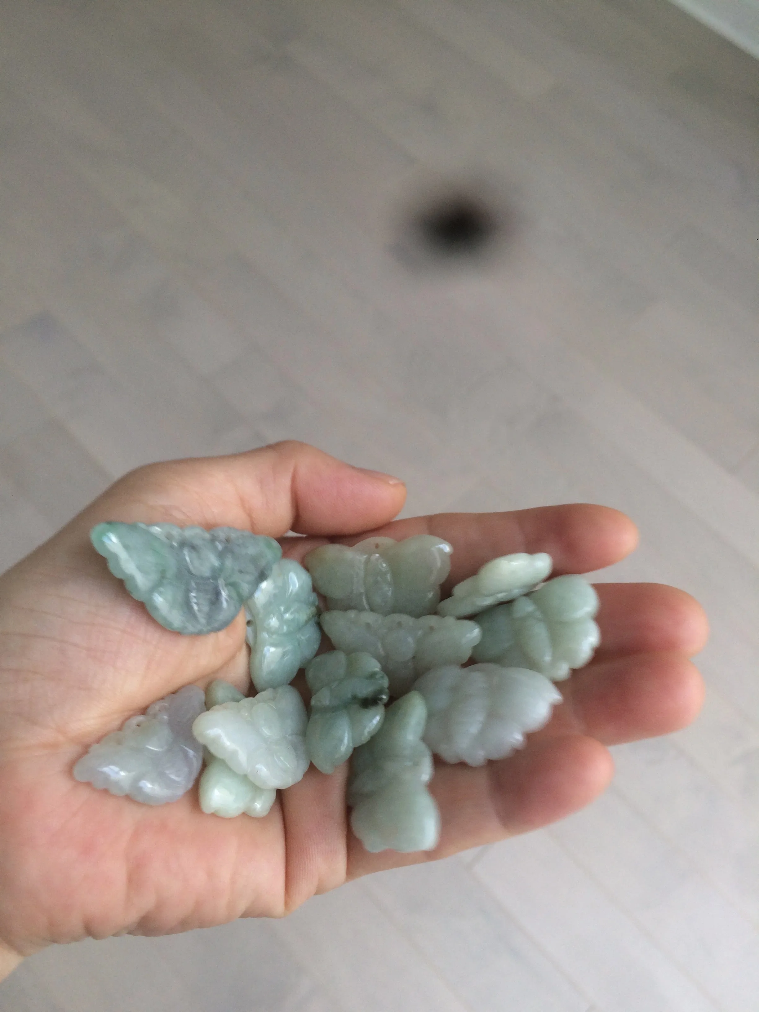 100% Natural light green 3D Jadeite Jade butterfly pendant KS99