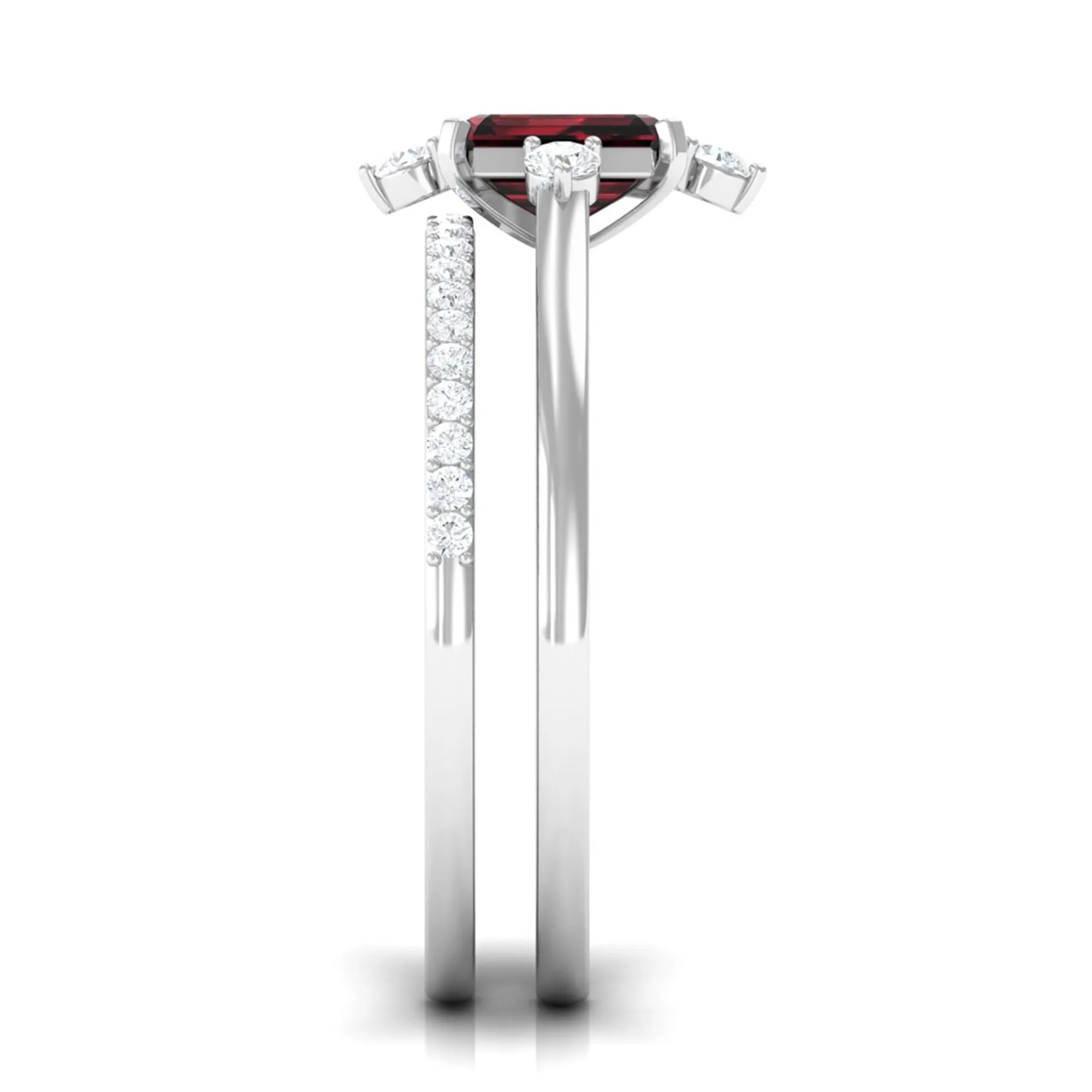 1.25 Ct Octagon Solitaire Garnet and Diamond Ring Set