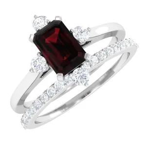 1.25 Ct Octagon Solitaire Garnet and Diamond Ring Set