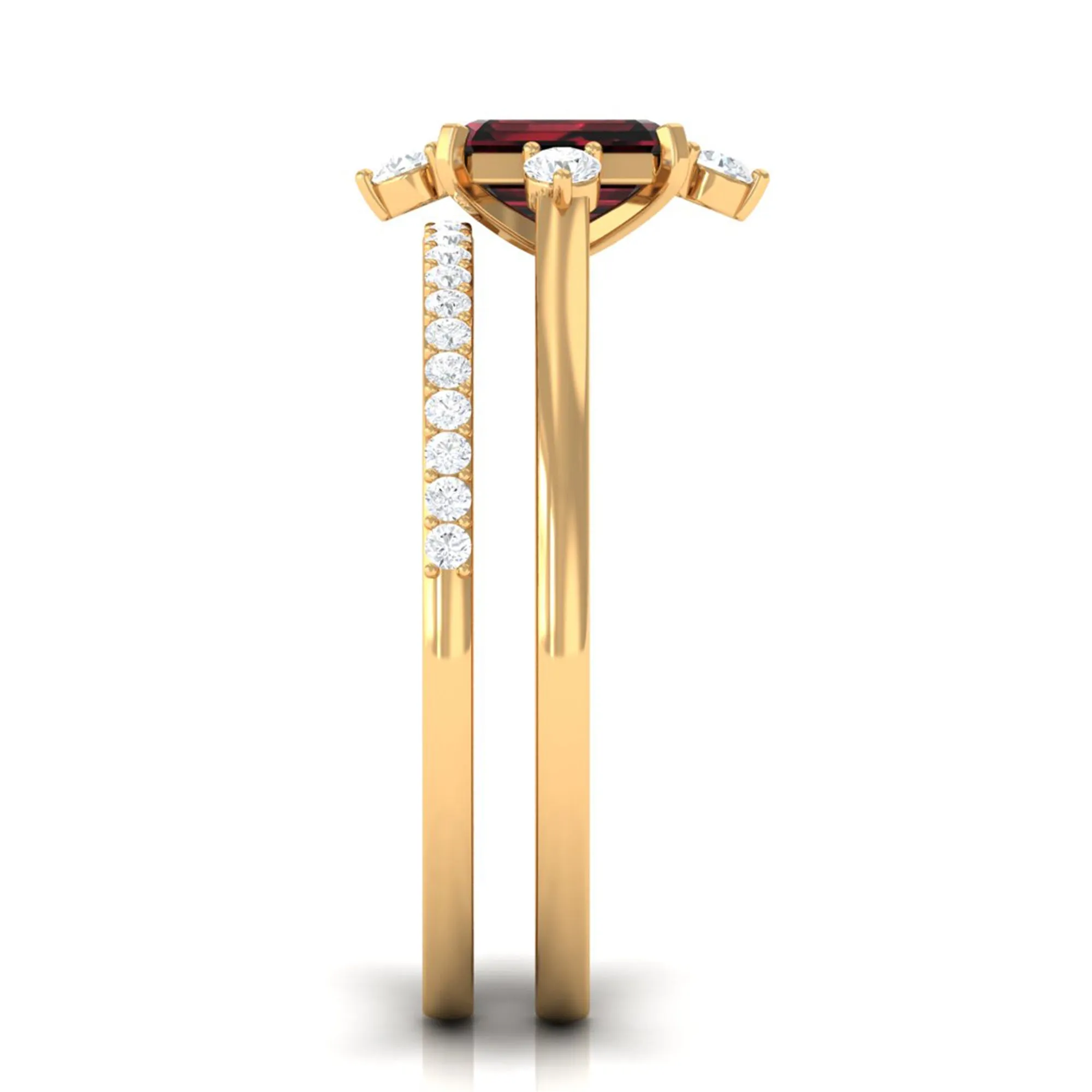 1.25 Ct Octagon Solitaire Garnet and Diamond Ring Set