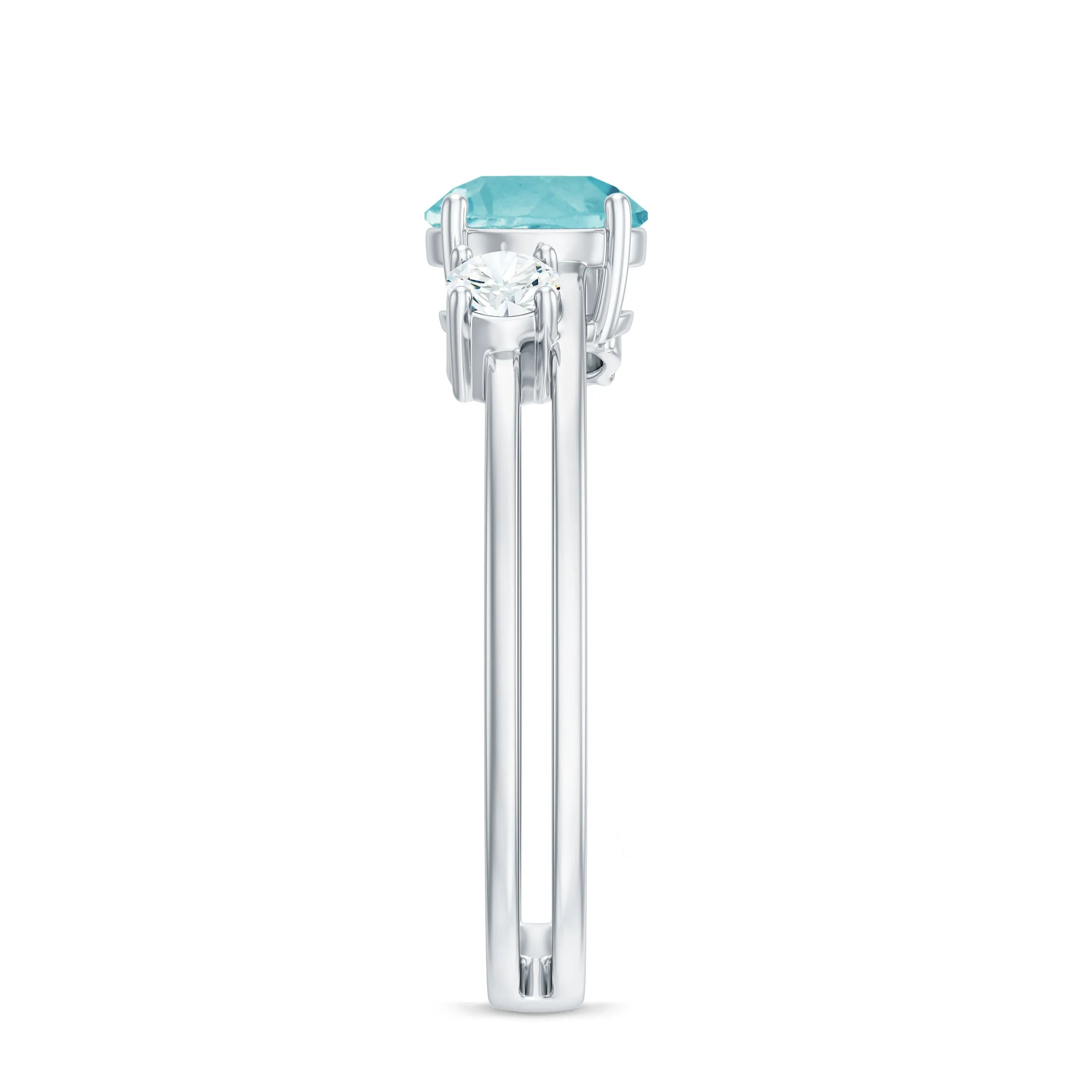 1.25 CT Three Stone Sky Blue Topaz and Diamond Ring