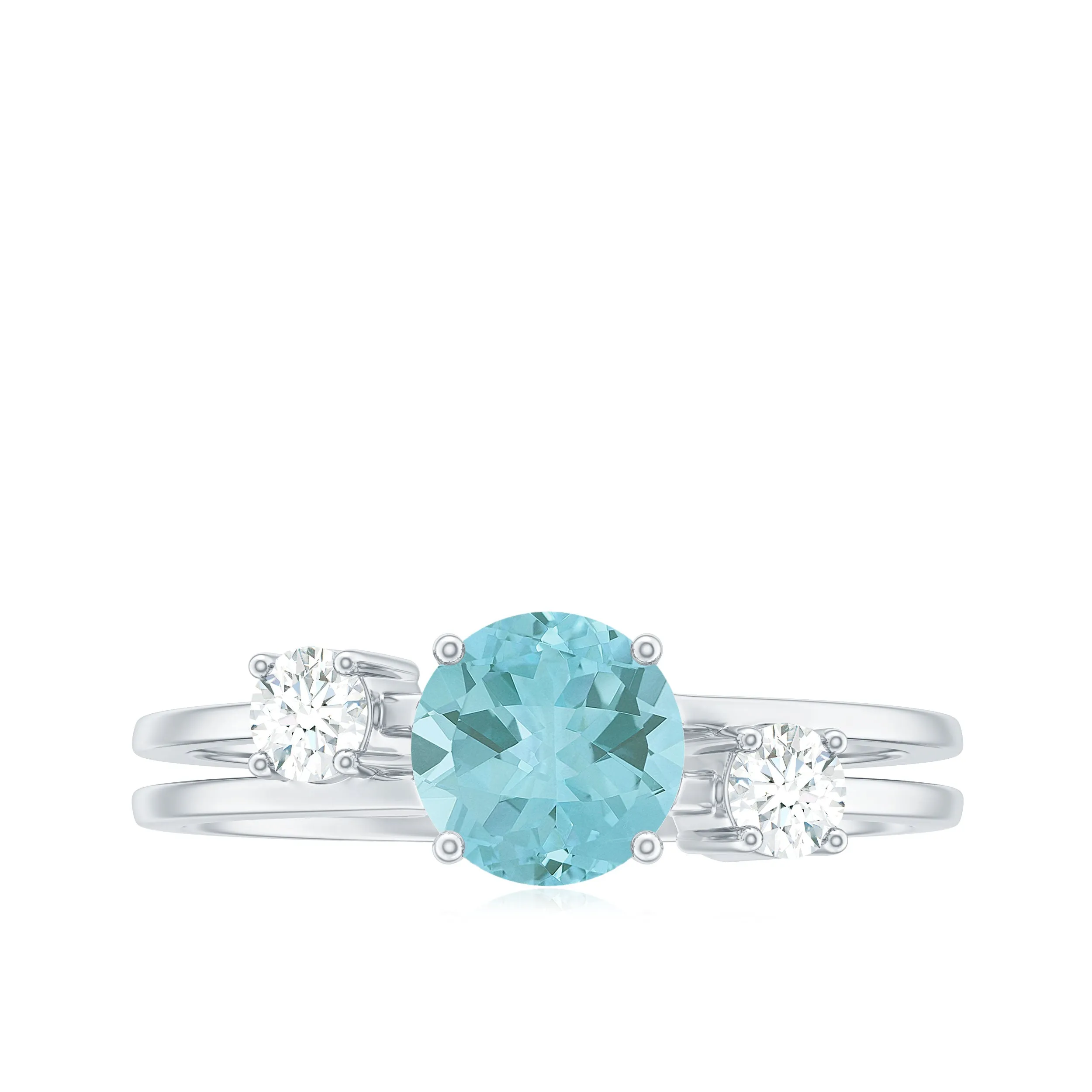 1.25 CT Three Stone Sky Blue Topaz and Diamond Ring