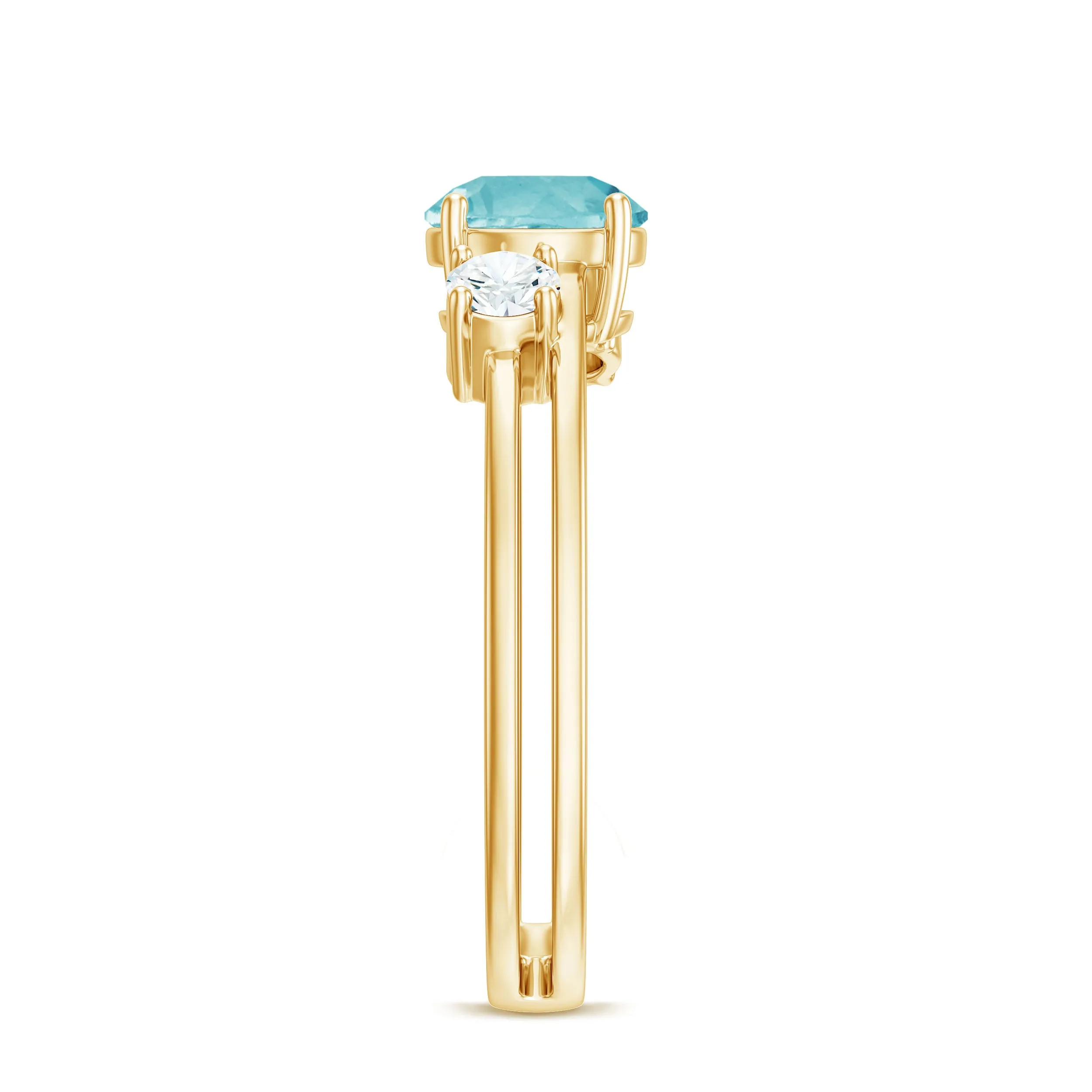1.25 CT Three Stone Sky Blue Topaz and Diamond Ring
