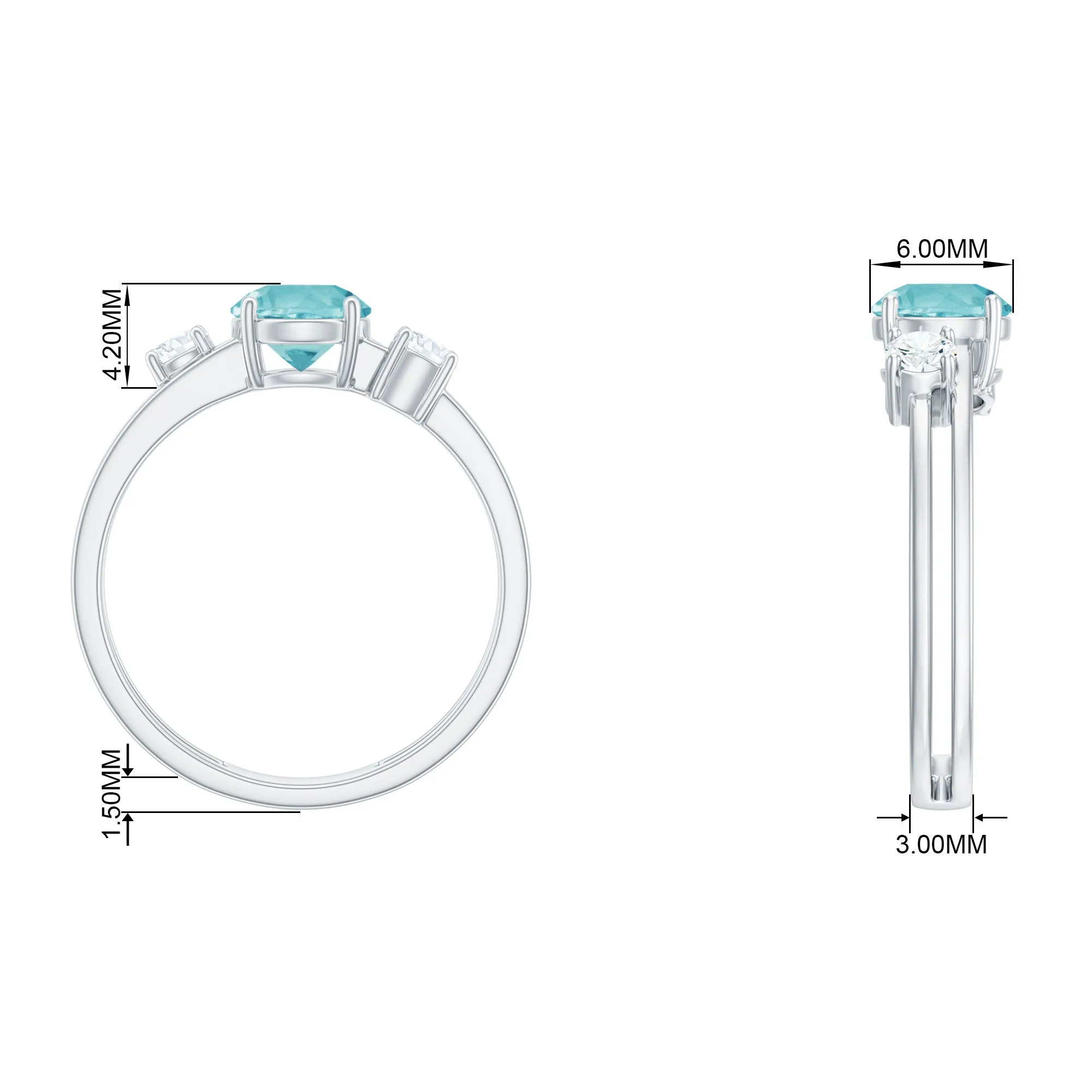1.25 CT Three Stone Sky Blue Topaz and Diamond Ring
