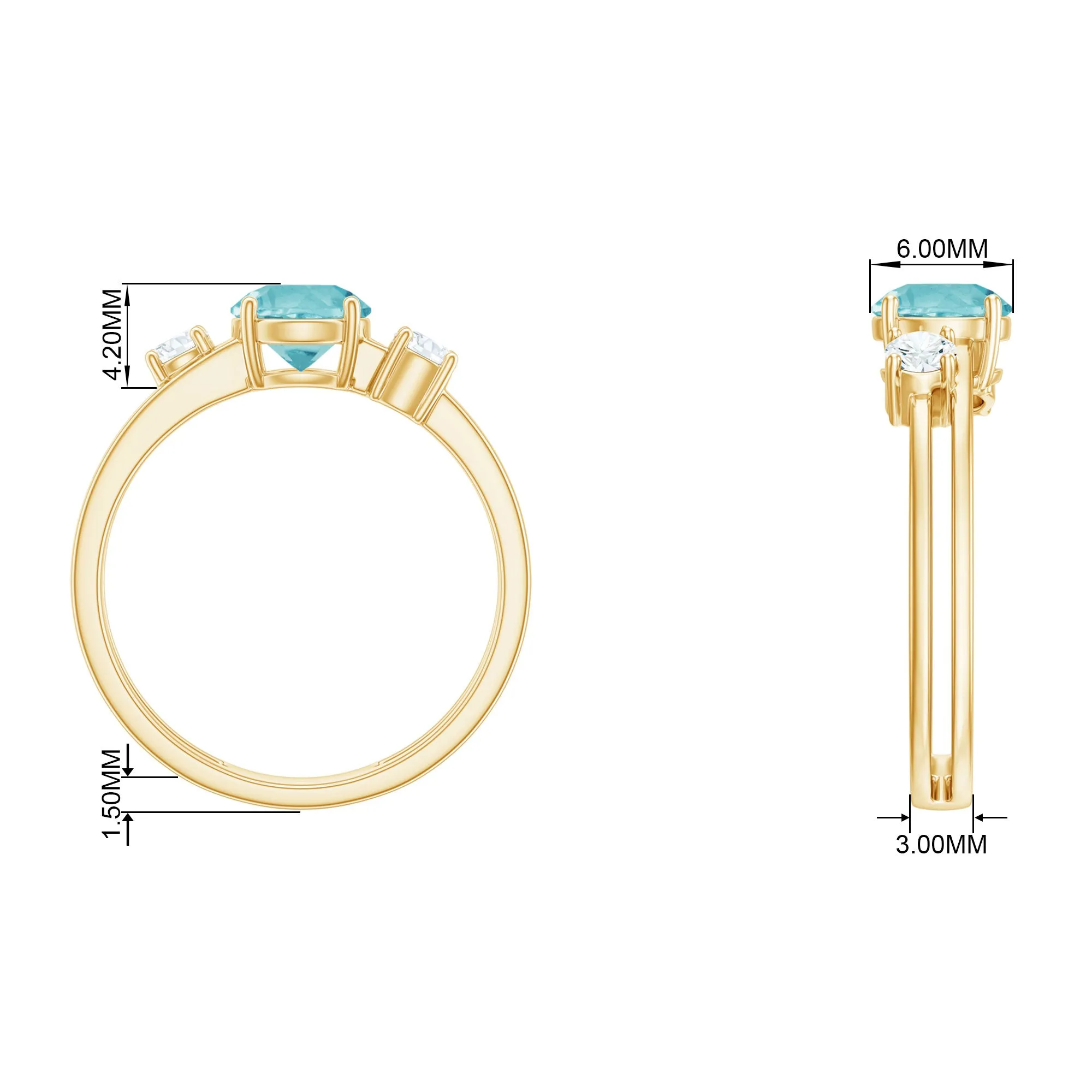 1.25 CT Three Stone Sky Blue Topaz and Diamond Ring