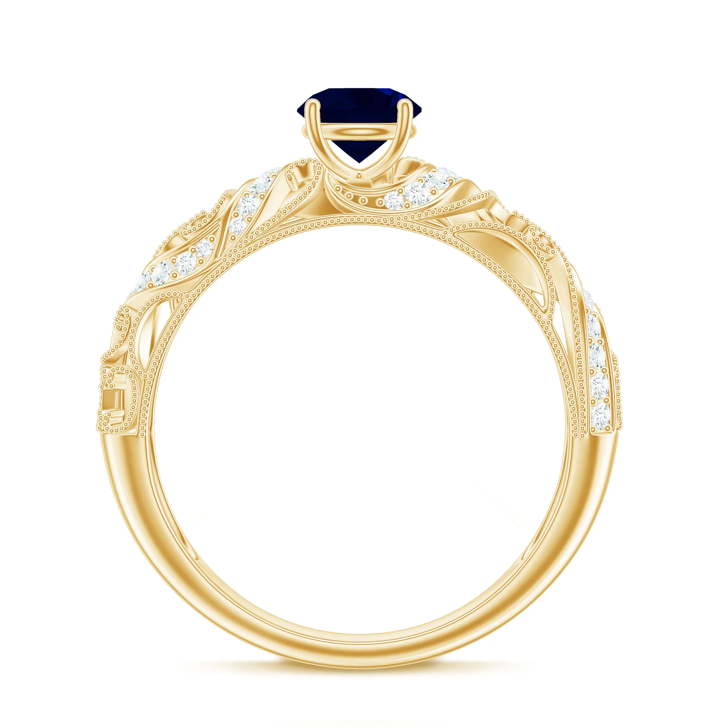 1.25 CT Vintage Style Blue Sapphire Engagement Ring with Diamond