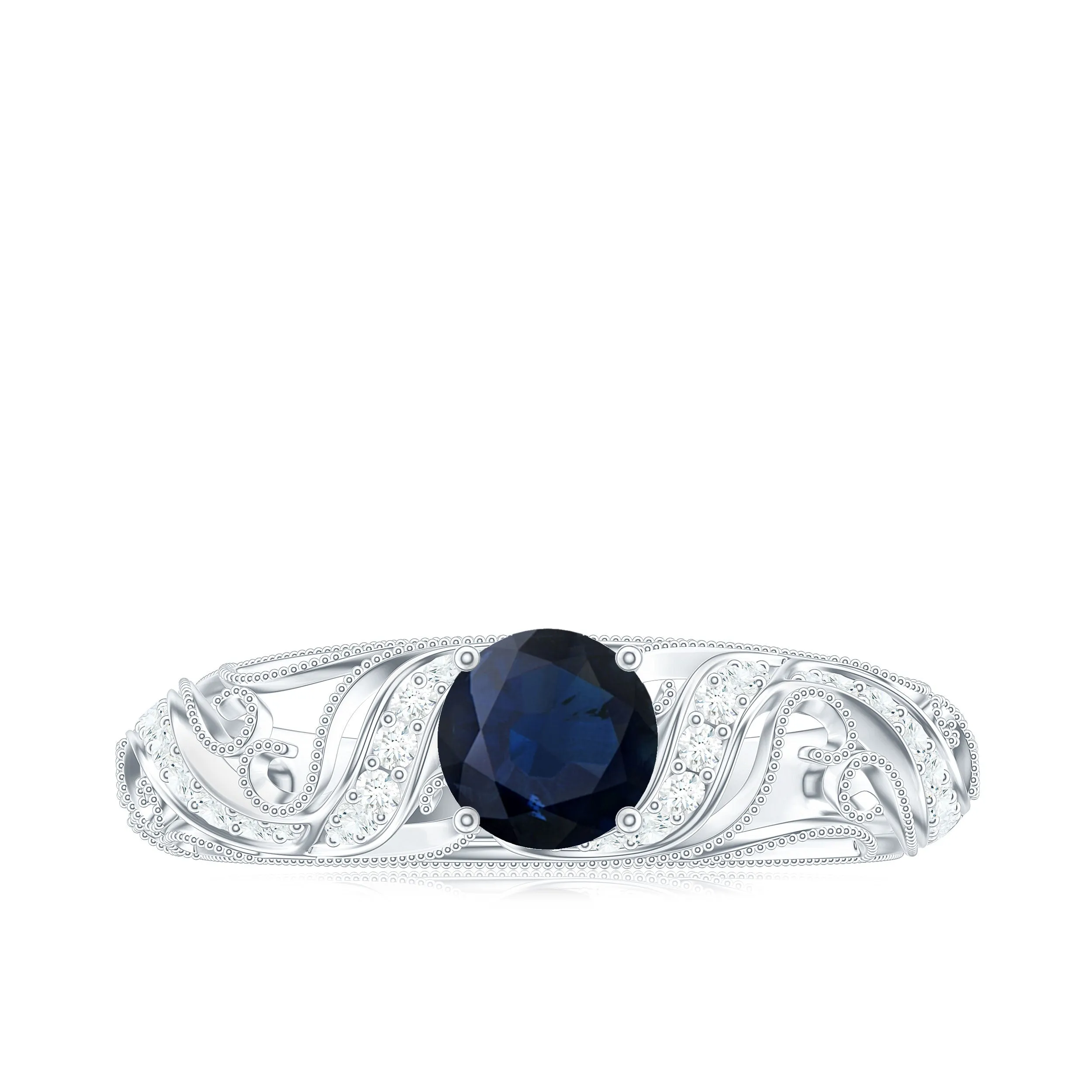 1.25 CT Vintage Style Blue Sapphire Engagement Ring with Diamond
