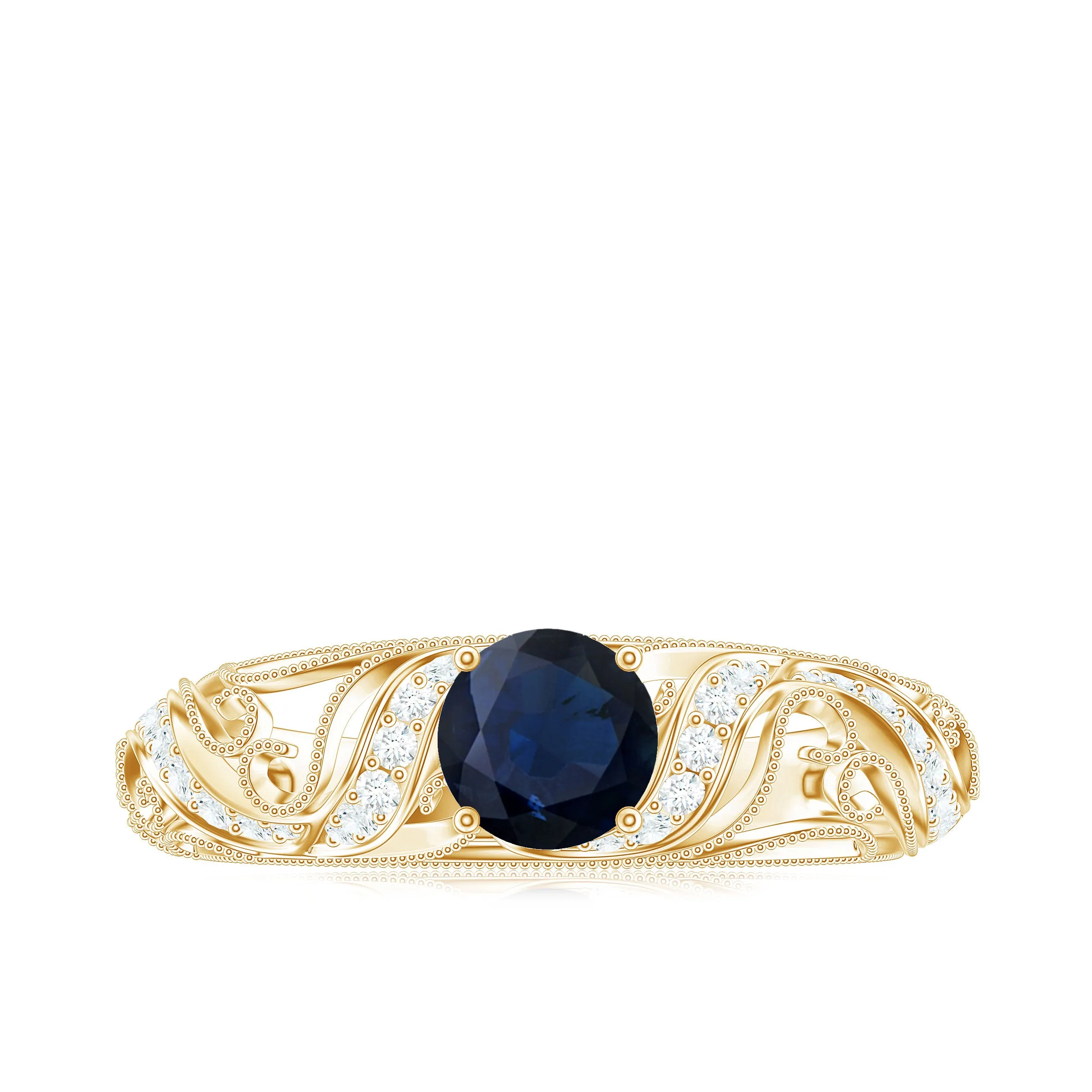 1.25 CT Vintage Style Blue Sapphire Engagement Ring with Diamond