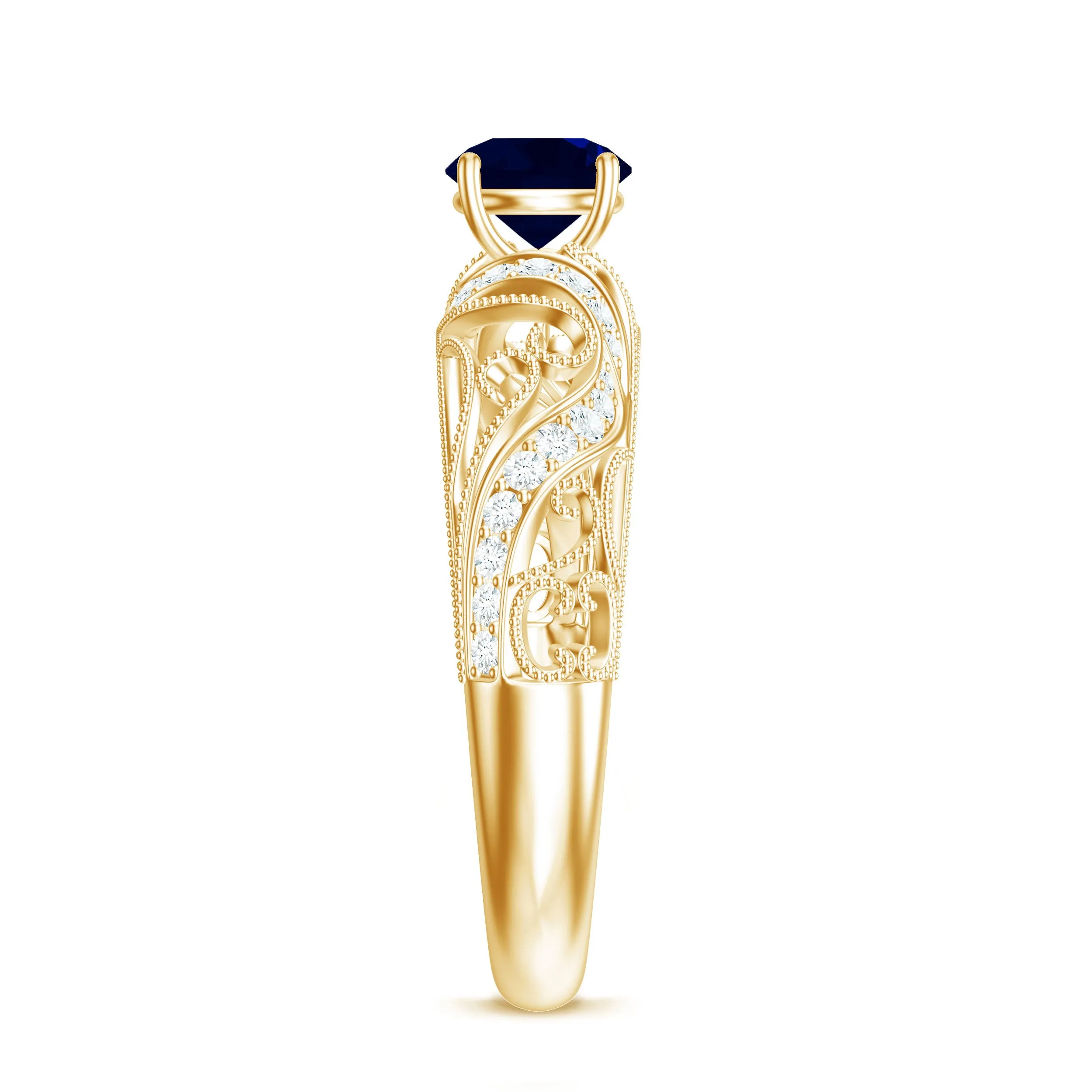 1.25 CT Vintage Style Blue Sapphire Engagement Ring with Diamond