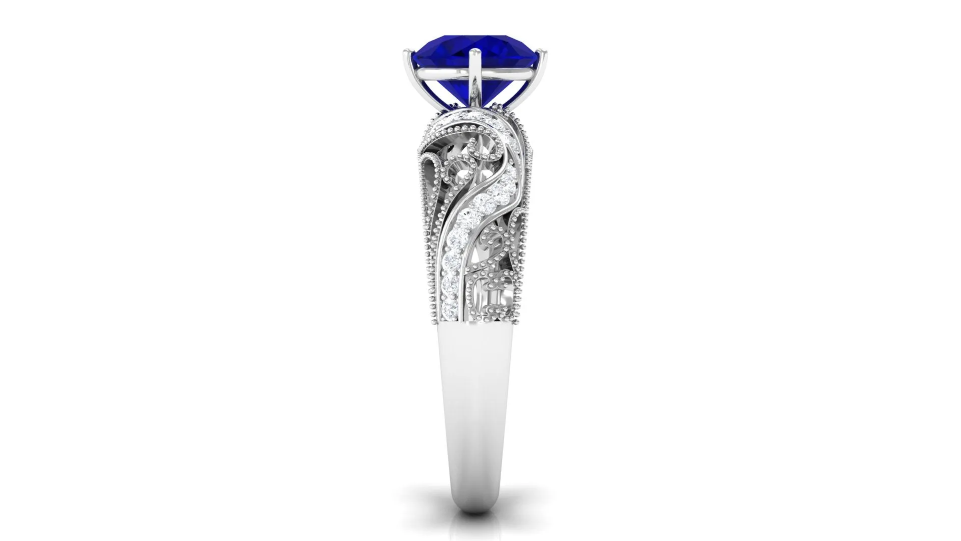 1.25 CT Vintage Style Blue Sapphire Engagement Ring with Diamond