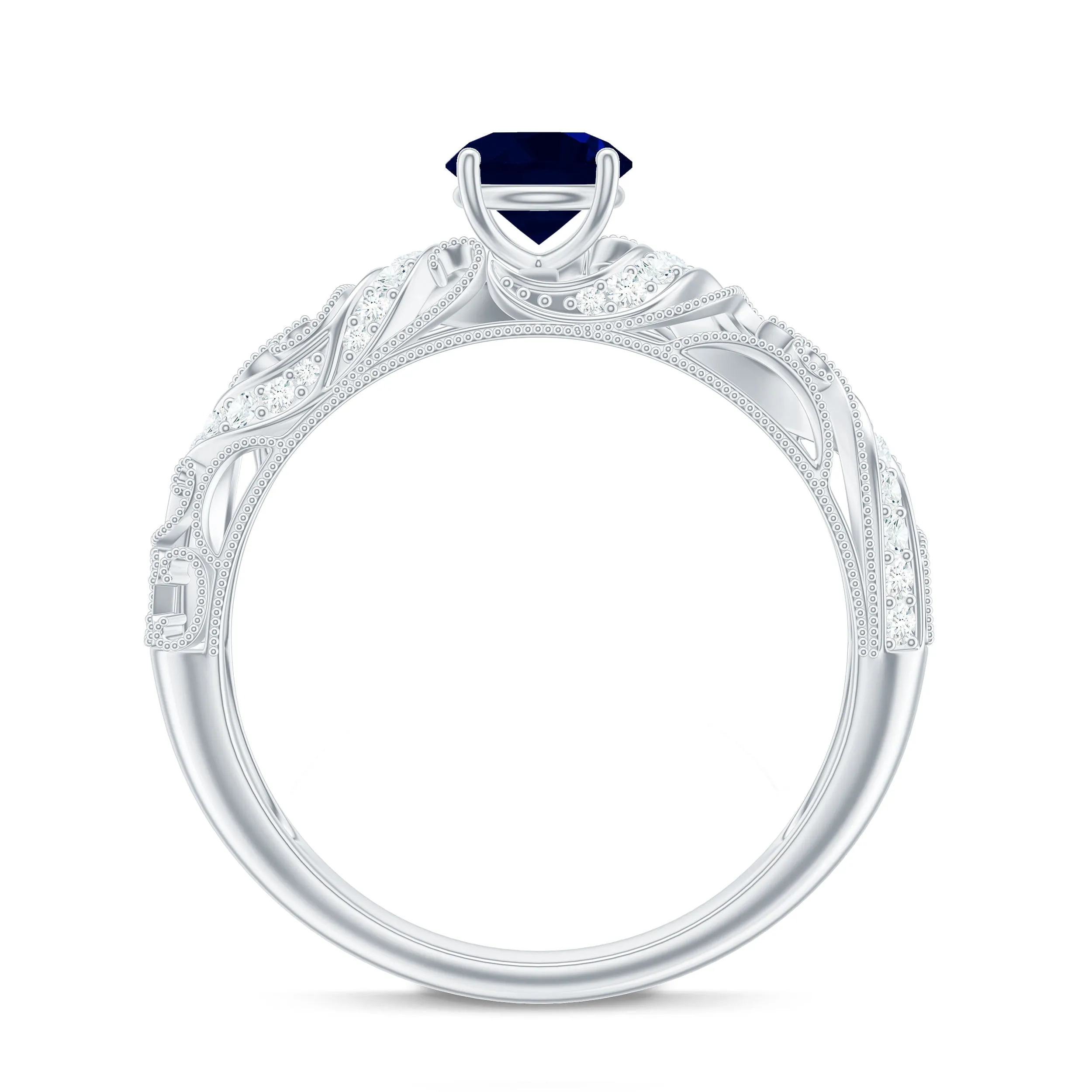 1.25 CT Vintage Style Blue Sapphire Engagement Ring with Diamond