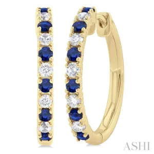 1/4 ctw Petite 1.80MM Sapphire and Round Cut Diamond Precious Fashion Huggies in 10K Yellow Gold