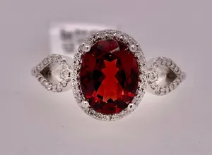 14K Garnet & Diamond Ring