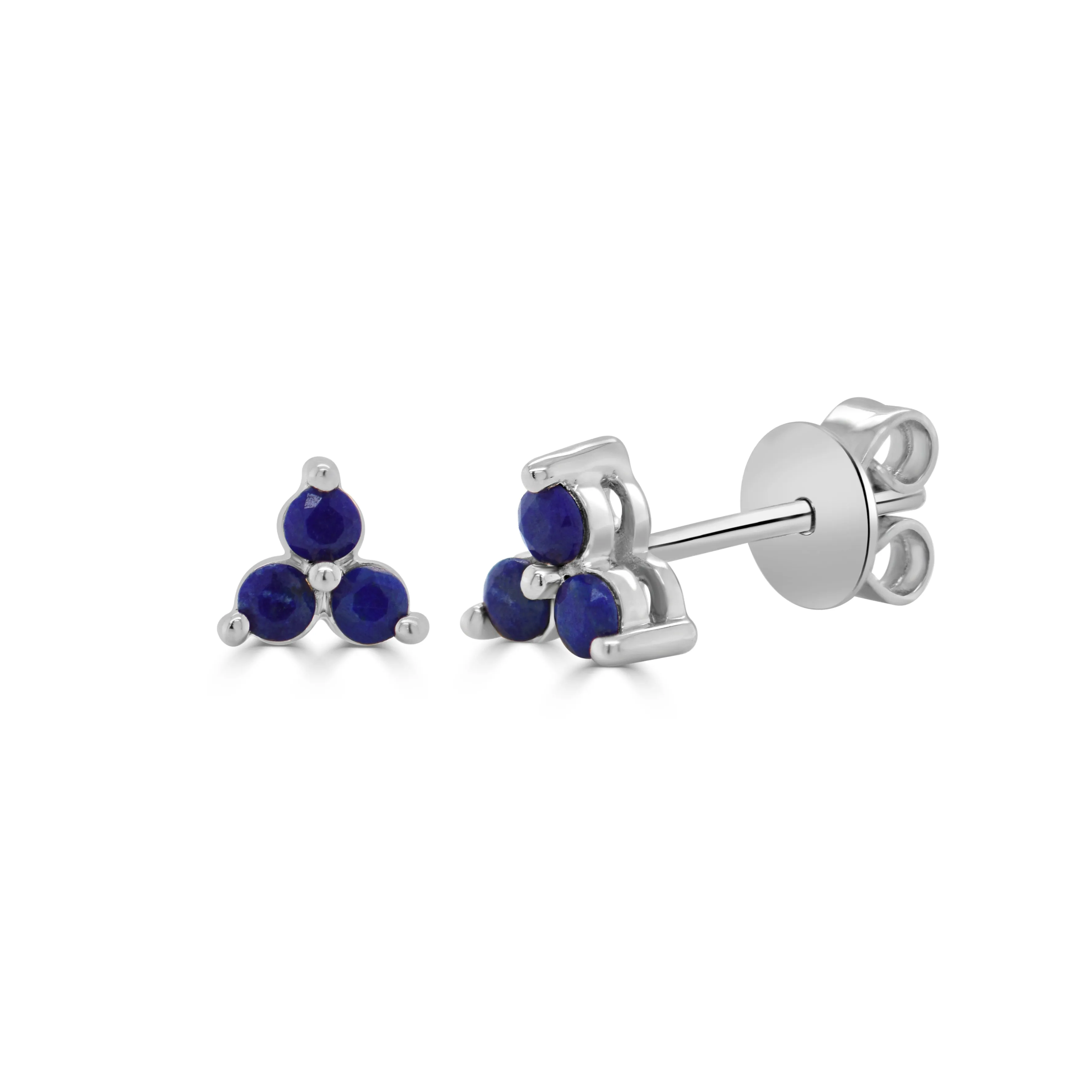 14k Gold & Lapis 3-Stone Stud Earrings - 0.22ct