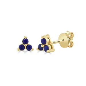 14k Gold & Lapis 3-Stone Stud Earrings - 0.22ct