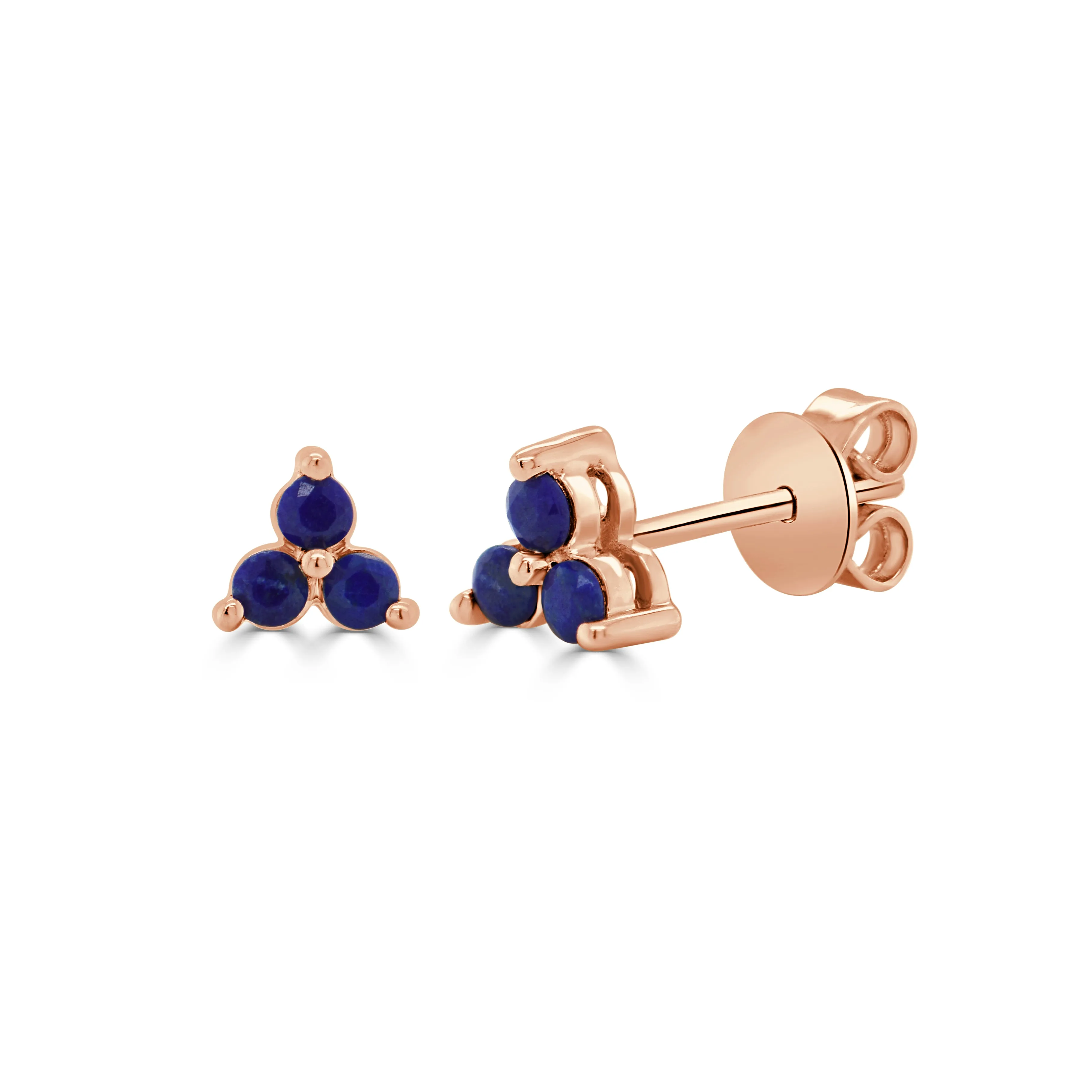 14k Gold & Lapis 3-Stone Stud Earrings - 0.22ct