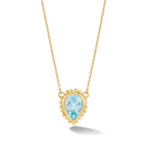 14k Gold Anemone Large Teardrop Pendant with Blue Topaz