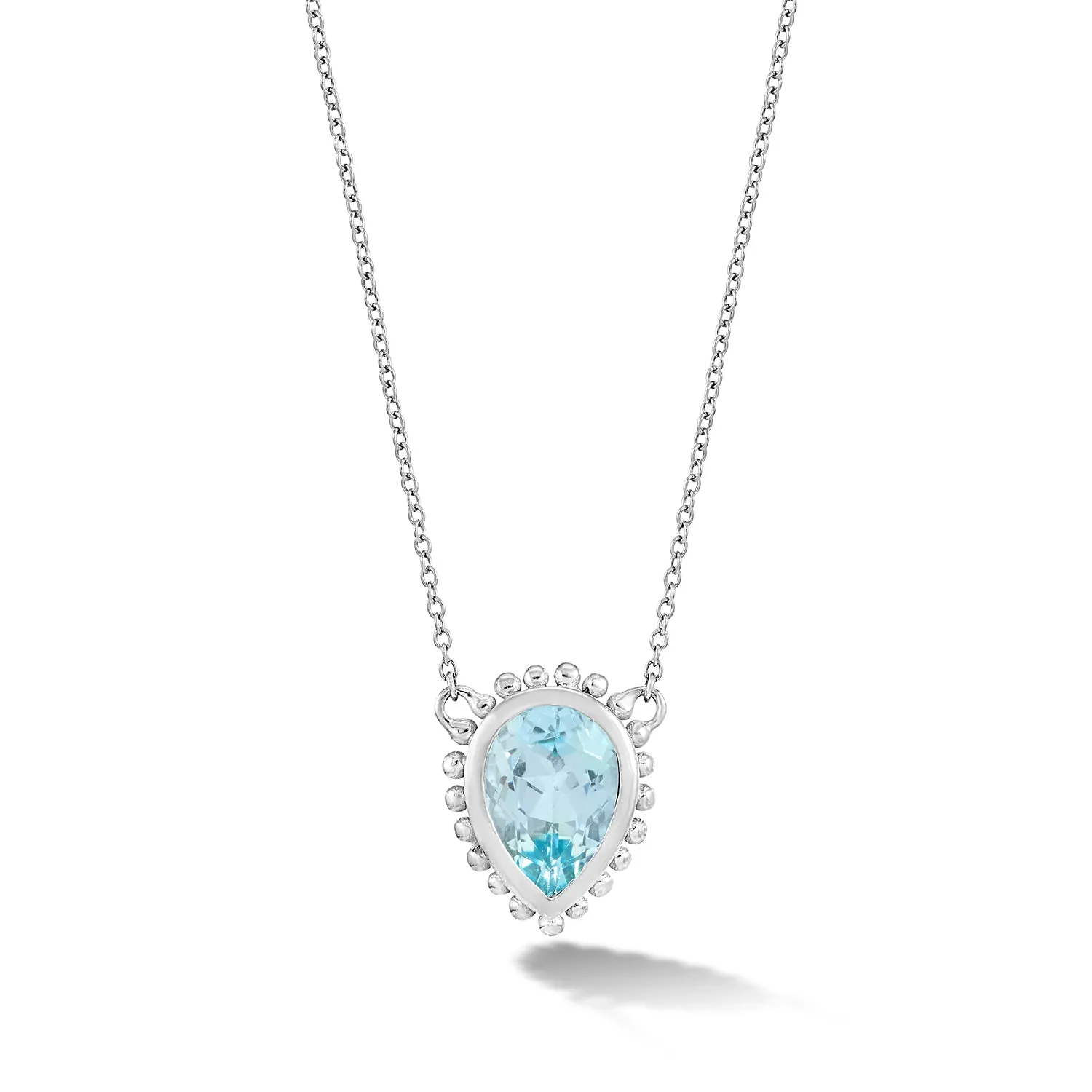 14k Gold Anemone Large Teardrop Pendant with Blue Topaz
