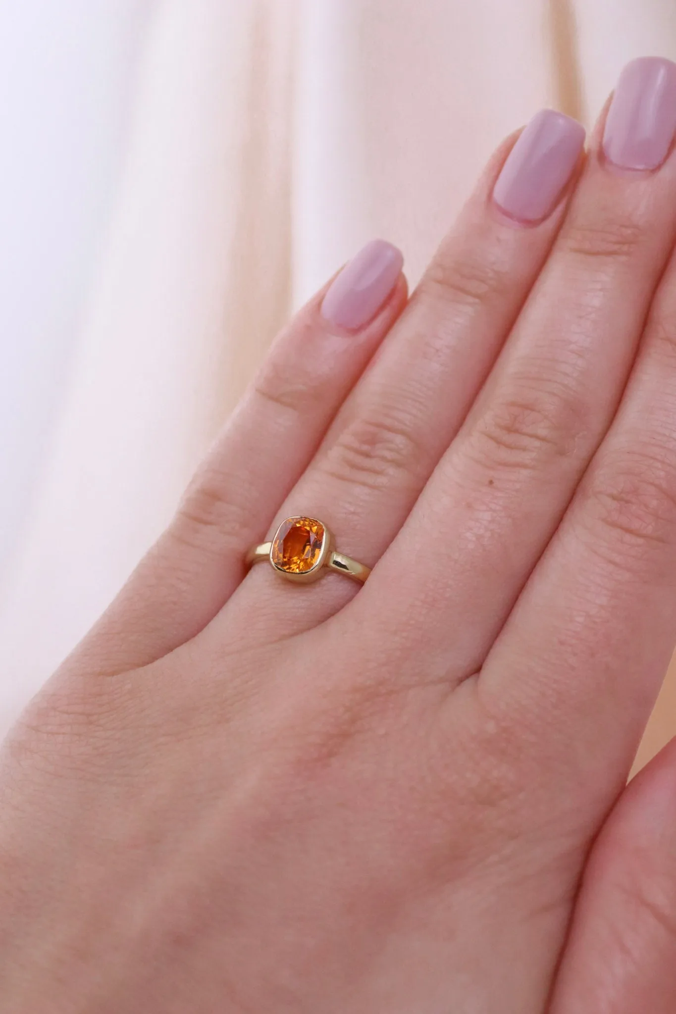 14k Gold Cushion Cut Mandarin Garnet Ring