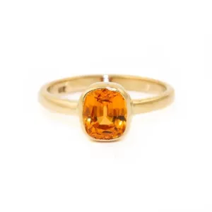 14k Gold Cushion Cut Mandarin Garnet Ring