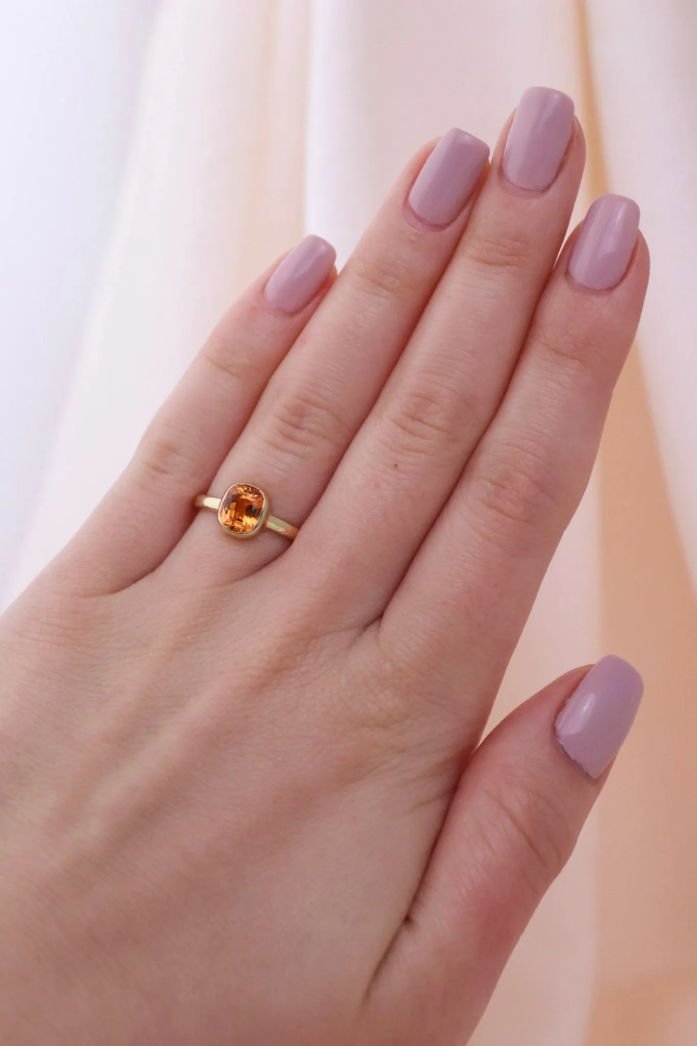 14k Gold Cushion Cut Mandarin Garnet Ring