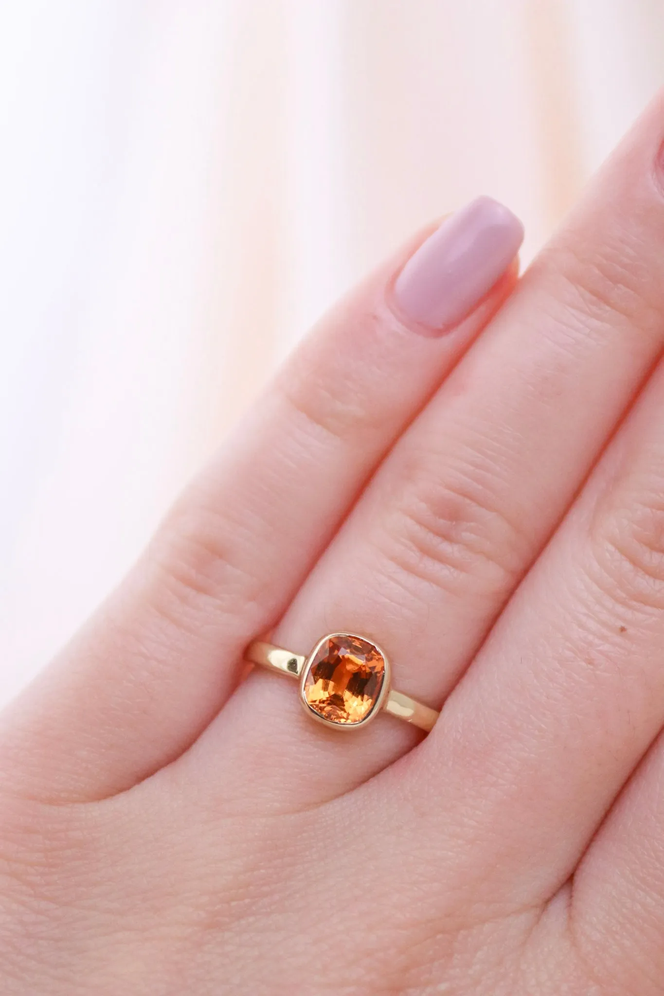 14k Gold Cushion Cut Mandarin Garnet Ring