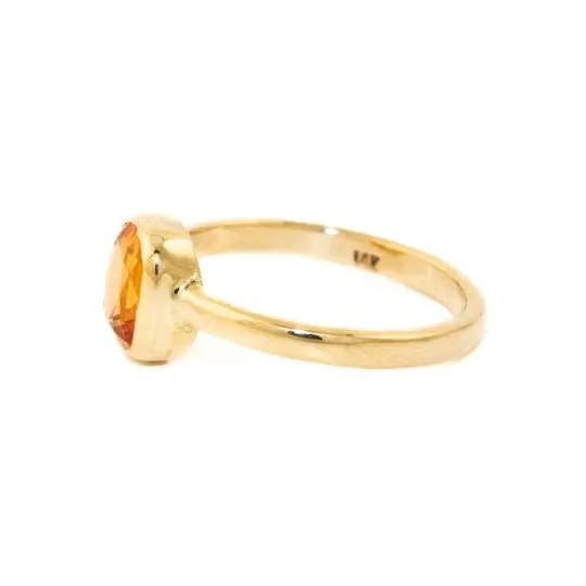 14k Gold Cushion Cut Mandarin Garnet Ring