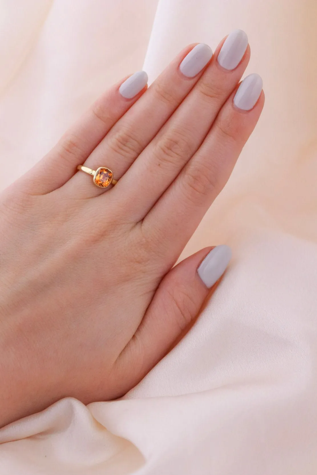 14k Gold Cushion Cut Mandarin Garnet Ring