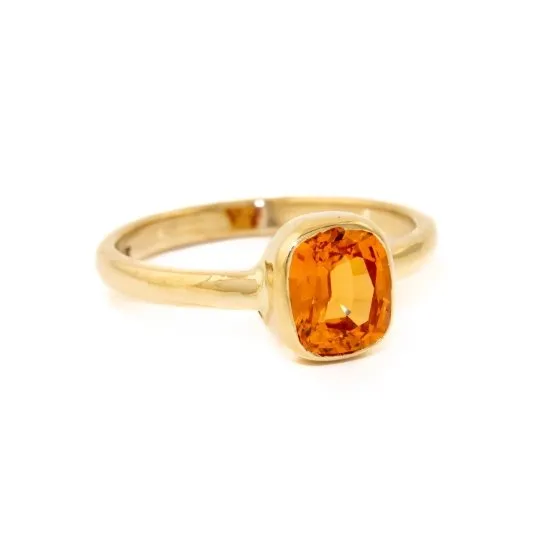 14k Gold Cushion Cut Mandarin Garnet Ring
