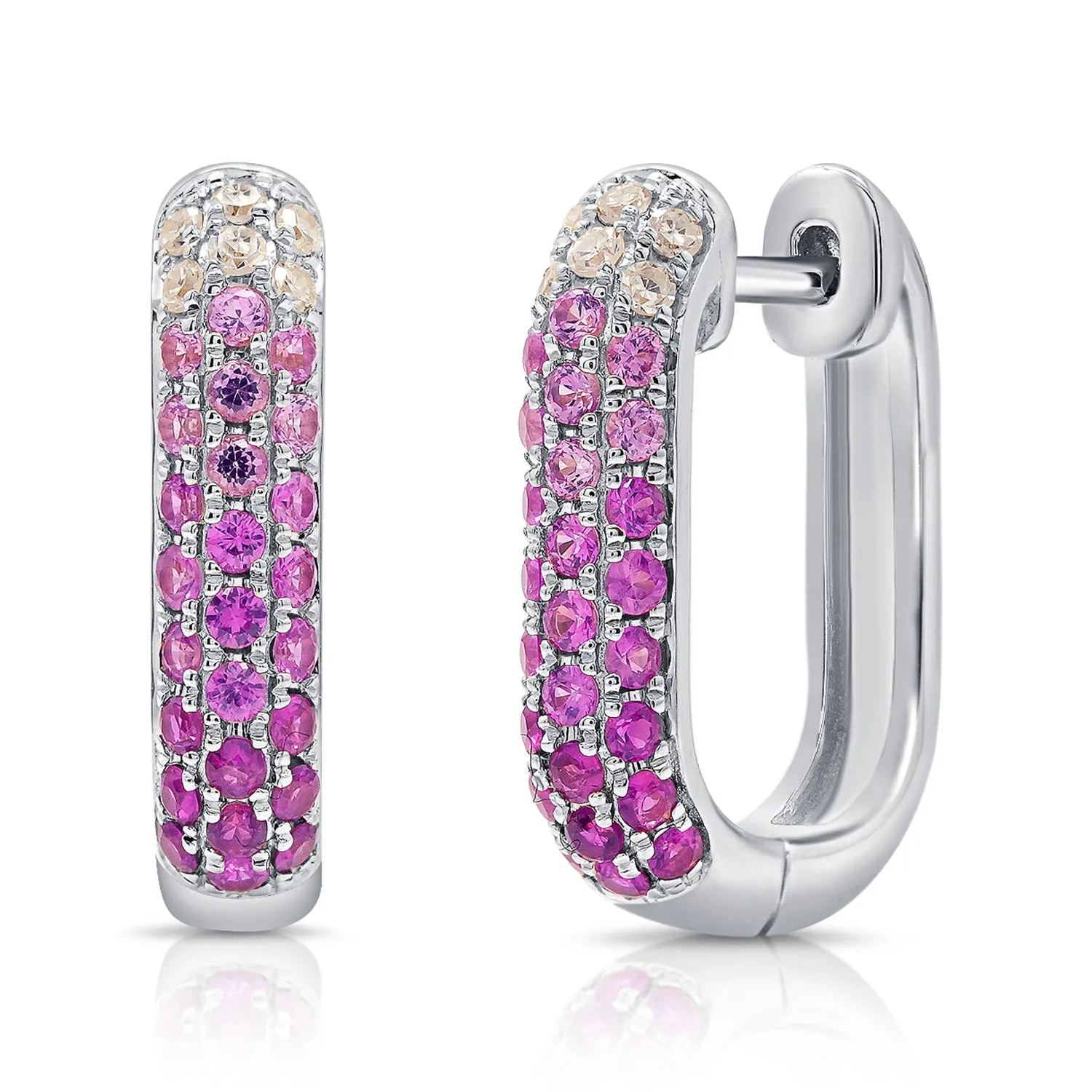 14K Gold Pink Sapphire & Diamond Hoop Earrings
