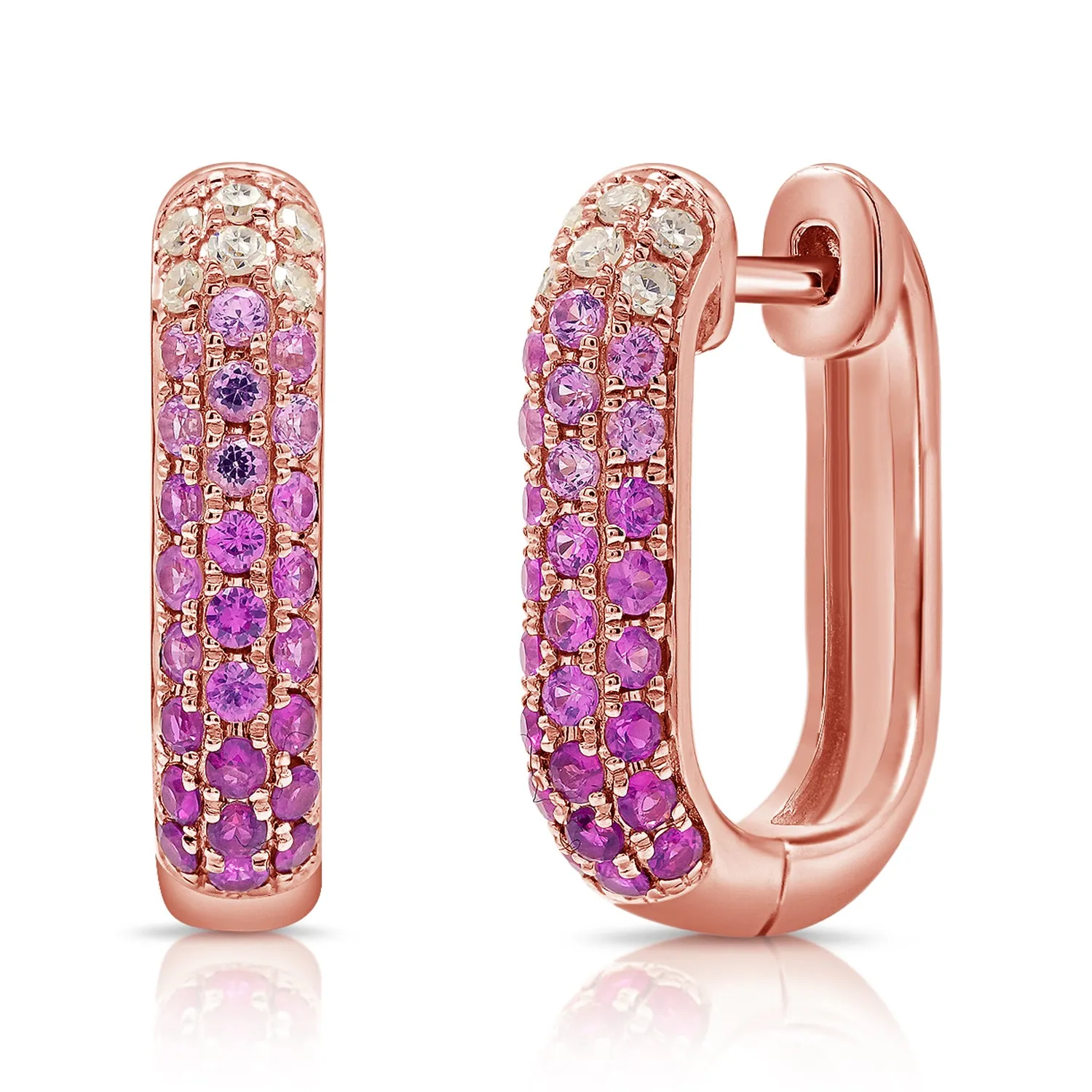 14K Gold Pink Sapphire & Diamond Hoop Earrings