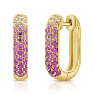 14K Gold Pink Sapphire & Diamond Hoop Earrings