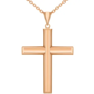 14k Rose Gold Plain & Simple Religious High Polish Cross Pendant Necklace