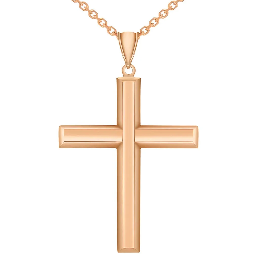 14k Rose Gold Plain & Simple Religious High Polish Cross Pendant Necklace