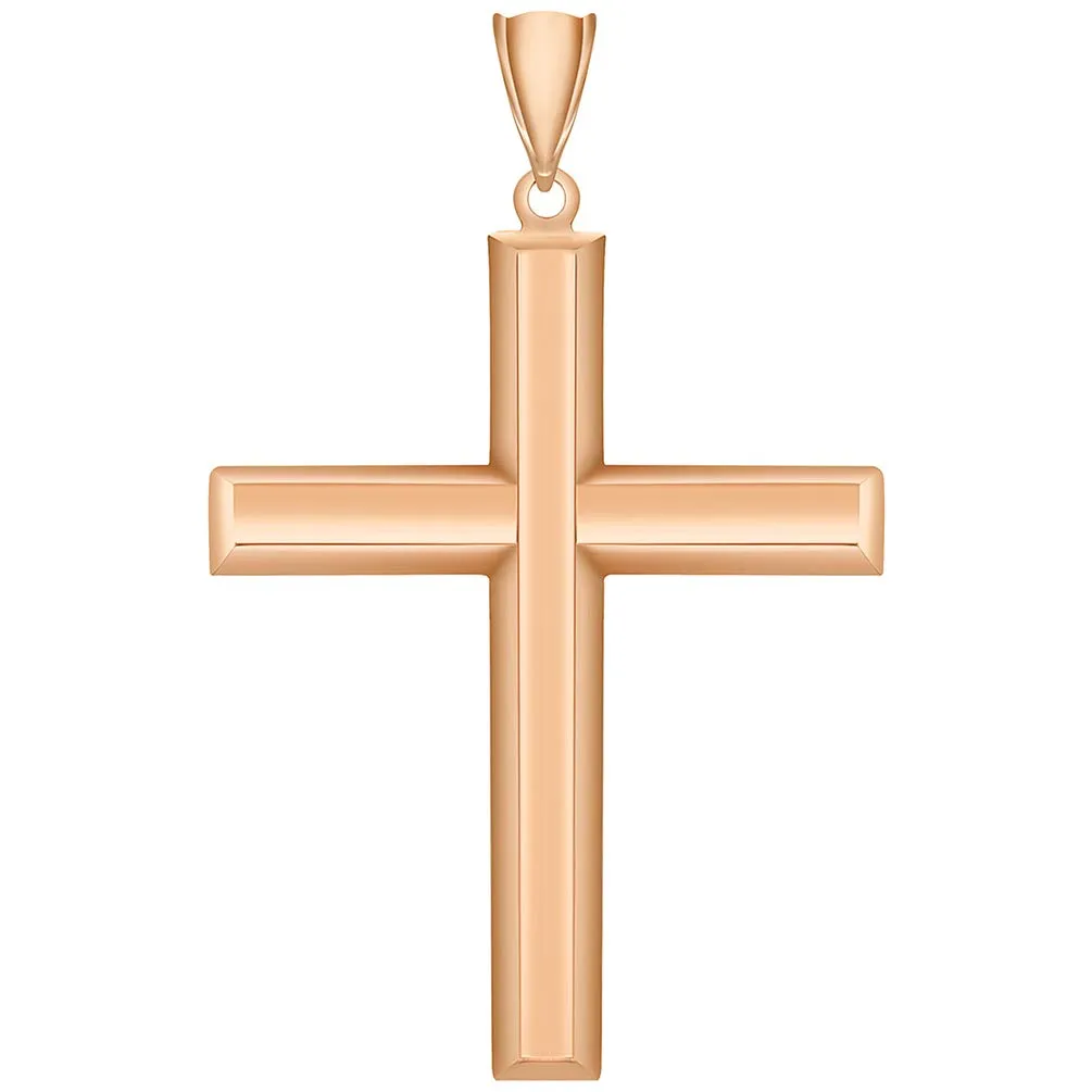 14k Rose Gold Plain & Simple Religious High Polish Cross Pendant Necklace