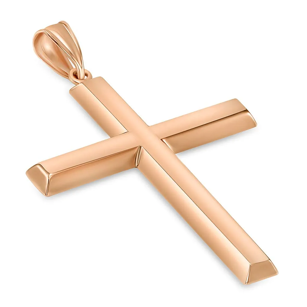 14k Rose Gold Plain & Simple Religious High Polish Cross Pendant Necklace