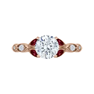 14K Rose Gold Round Diamond and Ruby Engagement Ring (Semi Mount)