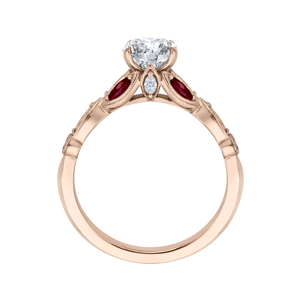 14K Rose Gold Round Diamond and Ruby Engagement Ring (Semi Mount)
