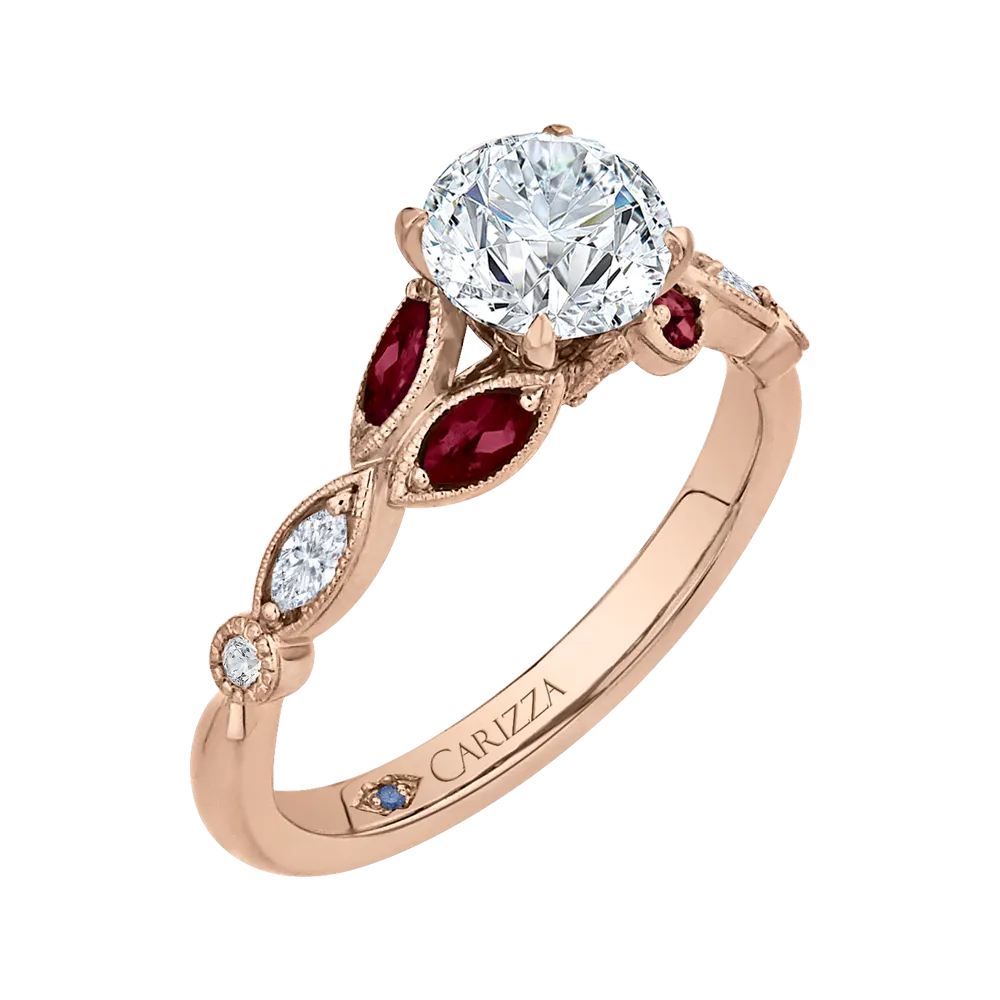 14K Rose Gold Round Diamond and Ruby Engagement Ring (Semi Mount)