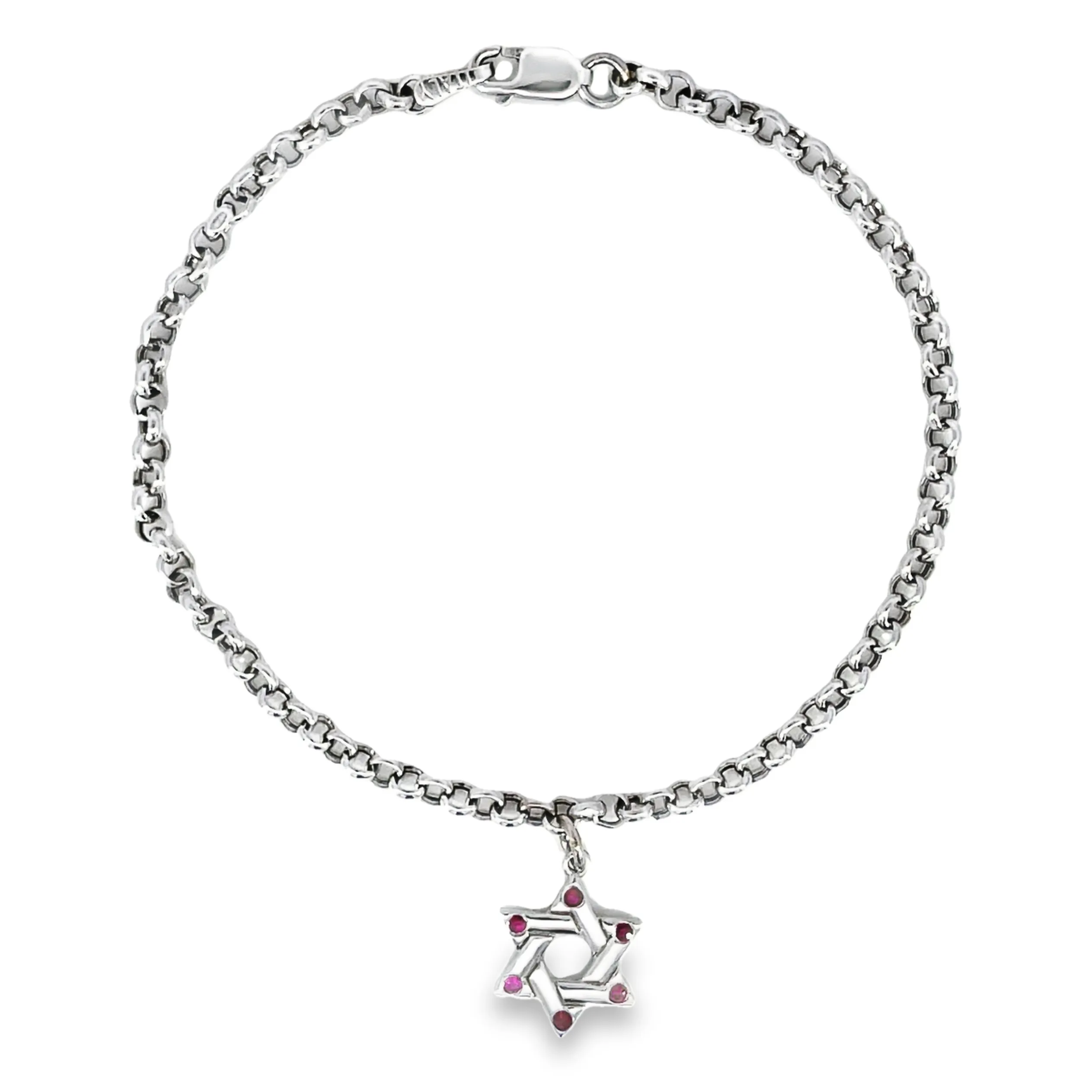 14K Ruby Magen David Charm Bracelet