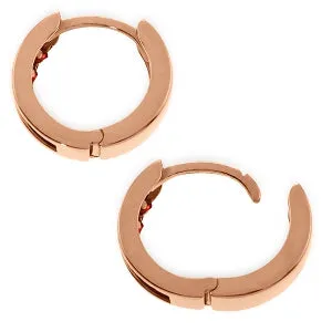 14K Solid Rose Gold Hoop Huggie Earrings w/ Garnets