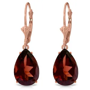 14K Solid Rose Gold Leverback Earrings Natural Garnet